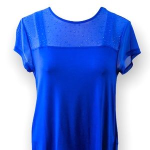 Cable & Gauge Angelfish Blue Mesh Neckline Top